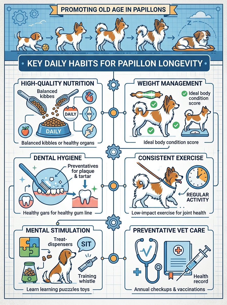 how long do papillons live for? visual aid for daily habits that help papillons reach old age