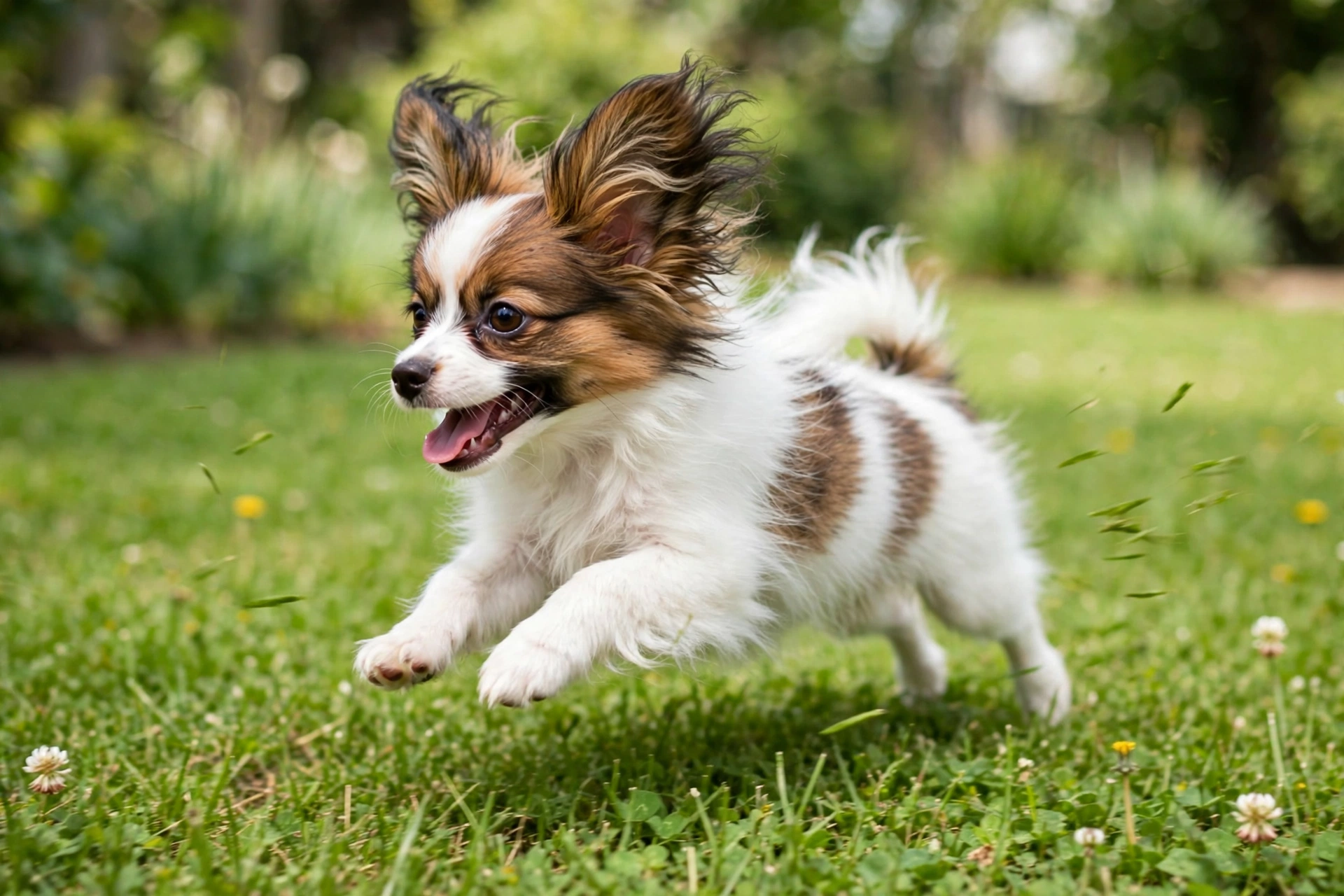 Papillon puppy playing